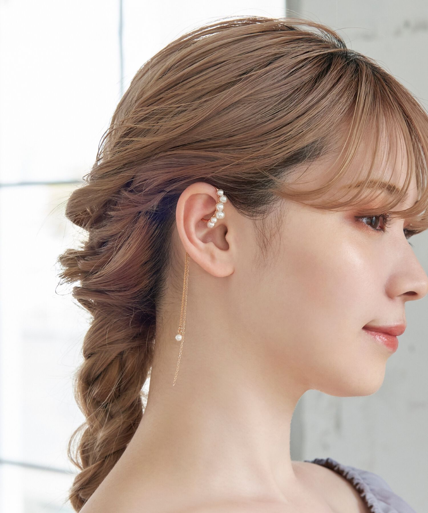 Phoebe「2wayデコラティブパールチェーンイヤーカフ　ローズゴールド」|イヤーカフ|