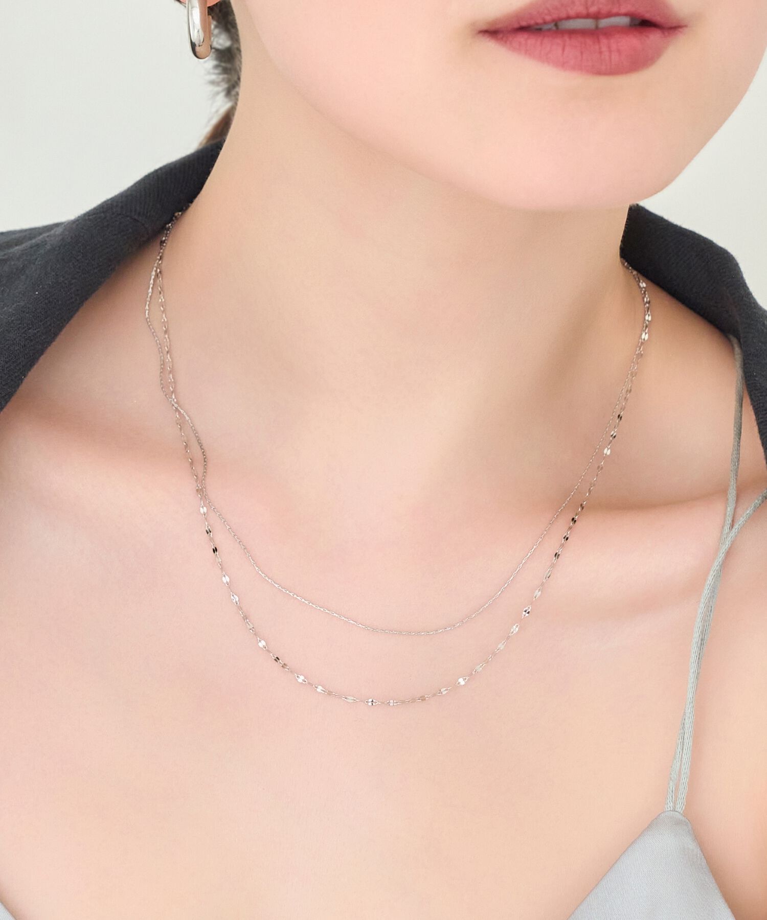 Phoebe「【金属アレルギー対応】ダブルチェーンネックレス　シルバー/サージカルステンレス」|ネックレス|
