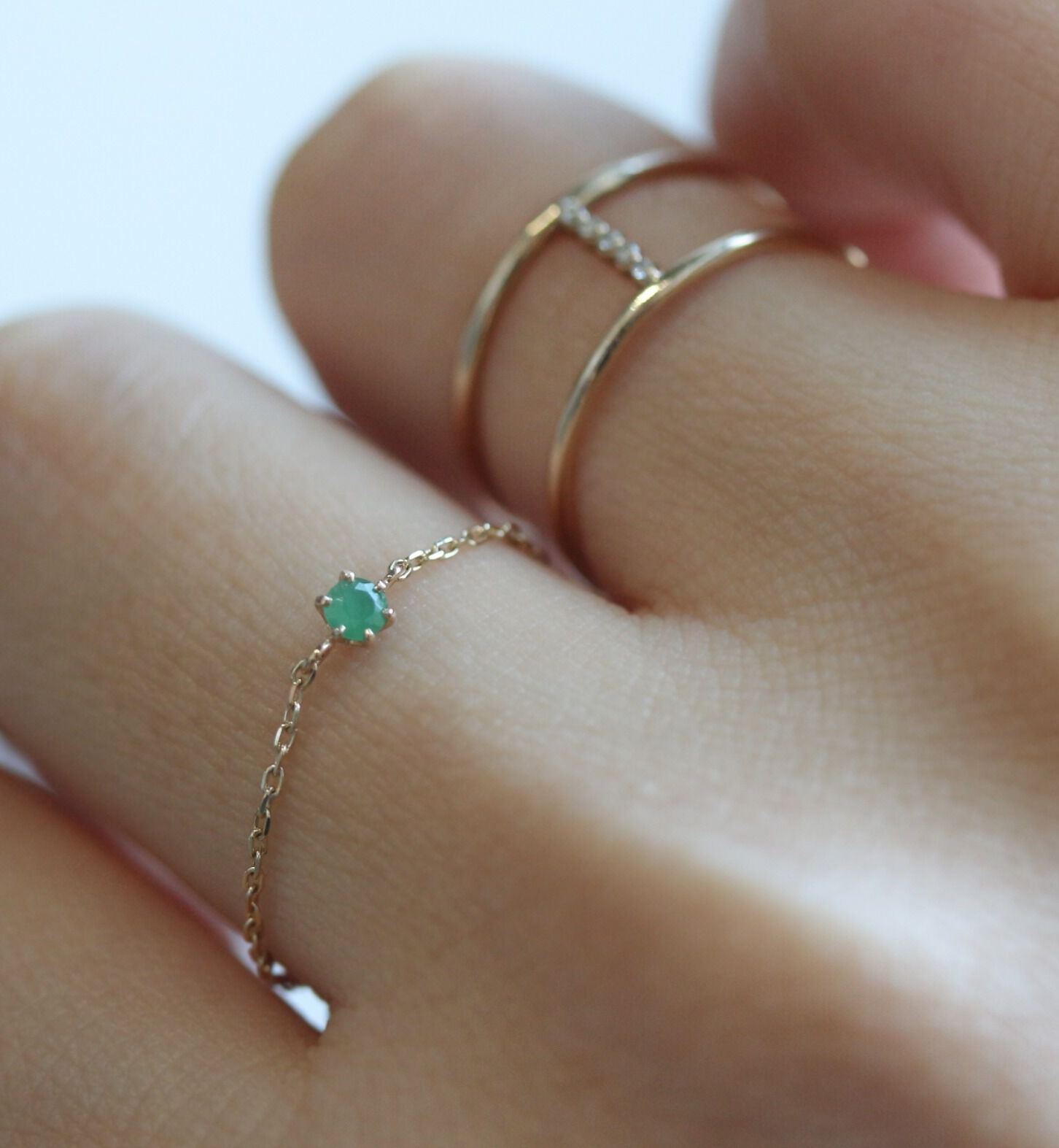  「エメラルド チェーンリング | K10YG 【WEB/ランドマーク店限定】」|リング|