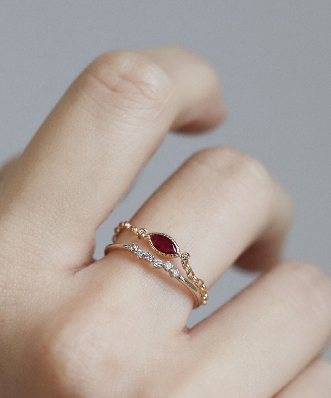  「ルビー  チェーンリング | K10YG」|リング|