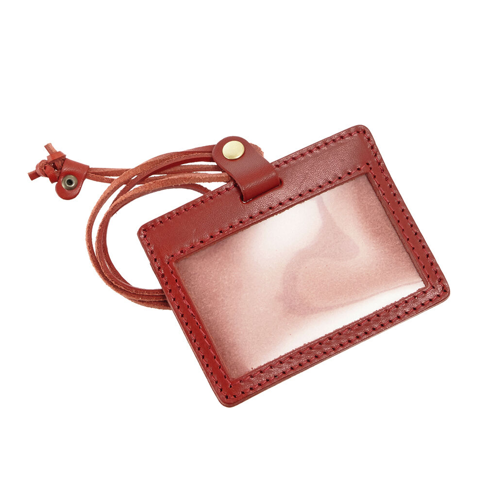 BACKYARD FAMILY「カードホルダー ネックストラップ 横 通販 おしゃれ ブランド 栃木レザー idカードケース 革」|名刺入れ・カードケース|レッド1