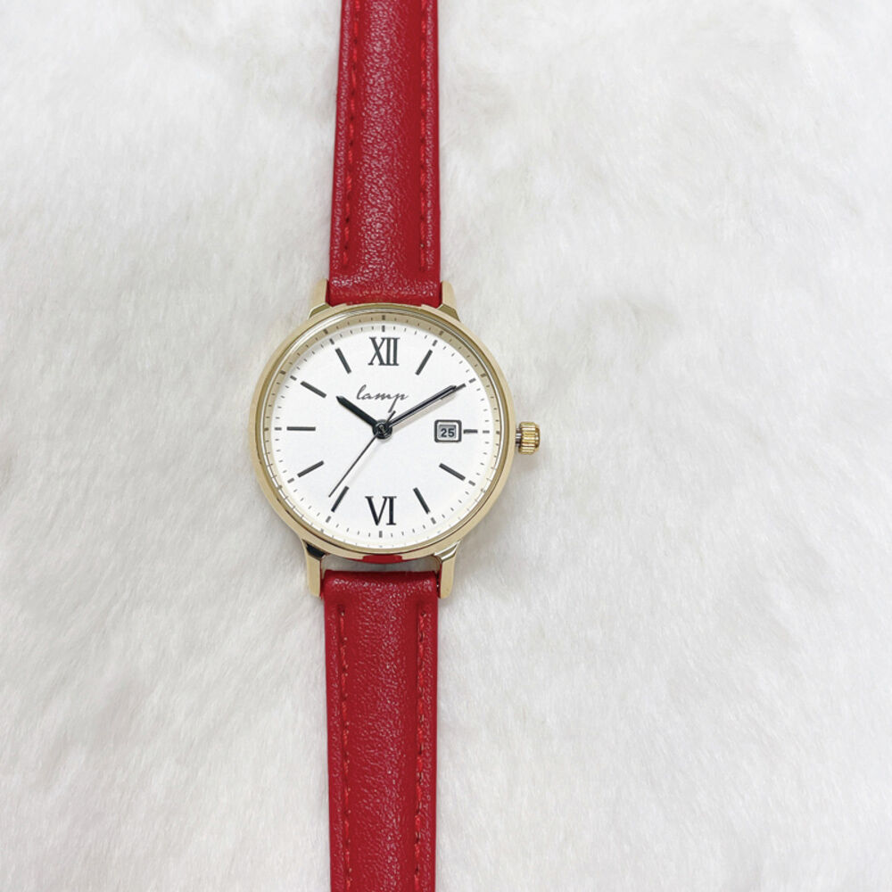 BACKYARD FAMILY「lamp ランプ 腕時計 革ベルト レディース 通販 ウォッチ 時計 カレンダー 見やすい ベルト」|腕時計|レッド1