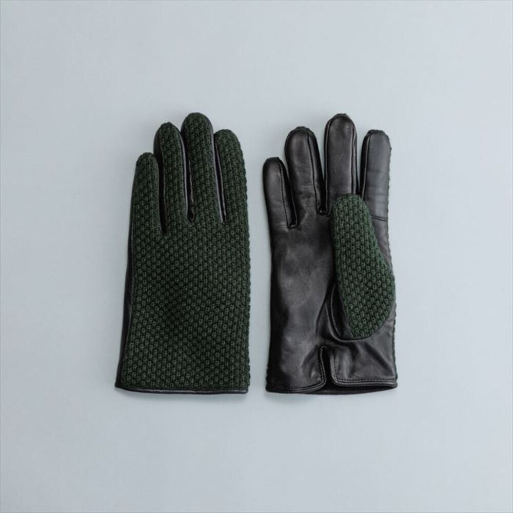 BACKYARD FAMILY「クロダ 手袋 メンズ 通販 グローブ 手ぶくろ おしゃれ 鹿の子編み ニット レザー 革」|手袋|グリーン1