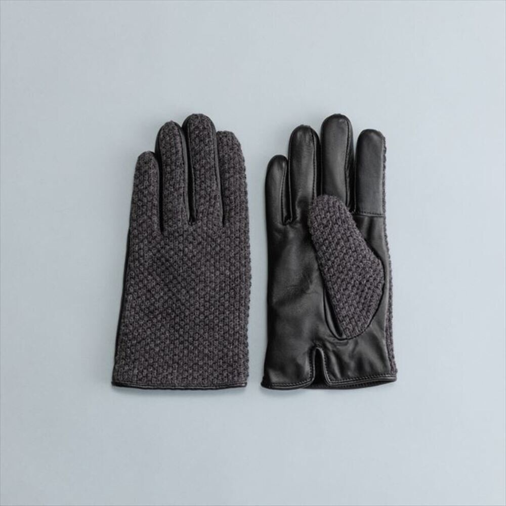 BACKYARD FAMILY「クロダ 手袋 メンズ 通販 グローブ 手ぶくろ おしゃれ 鹿の子編み ニット レザー 革」|手袋|グレー2