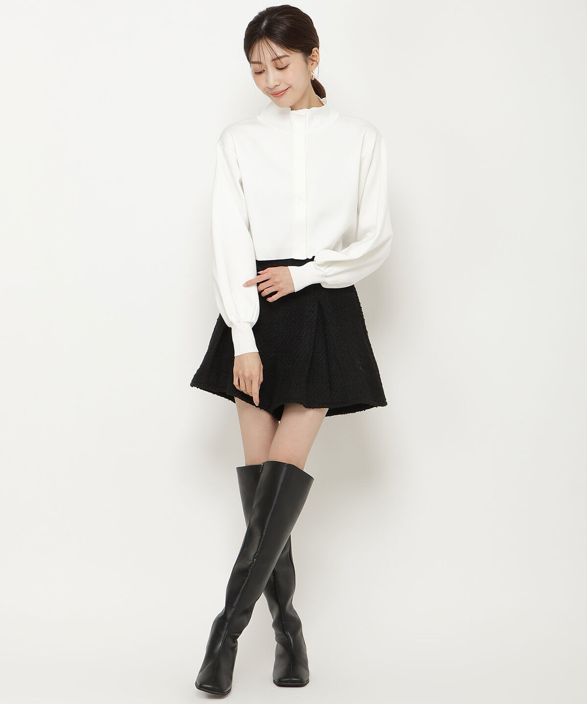 アンドクチュール「スタンドネッククロップドニットジャケット」|カーディガン|