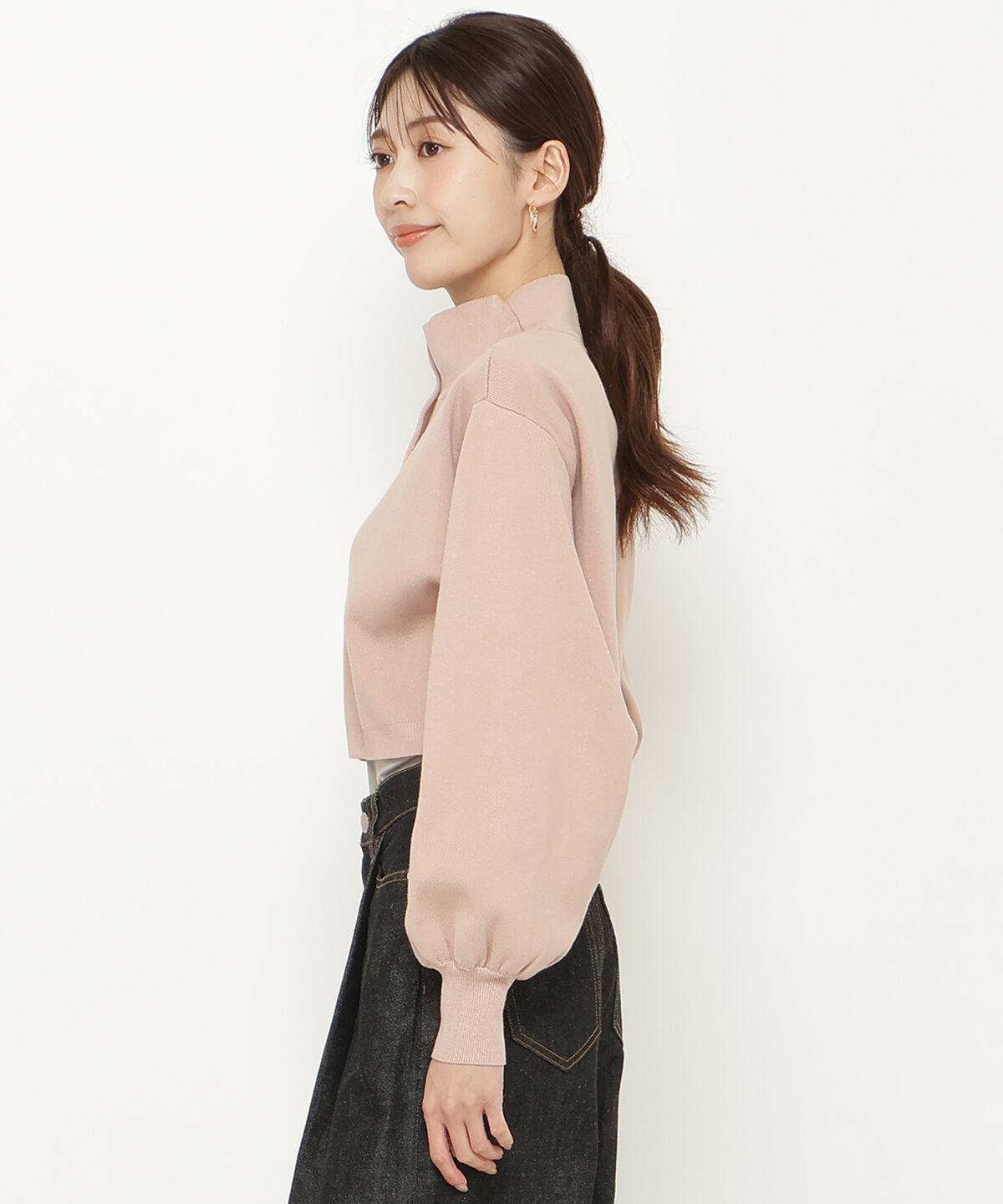 アンドクチュール「スタンドネッククロップドニットジャケット」|カーディガン|