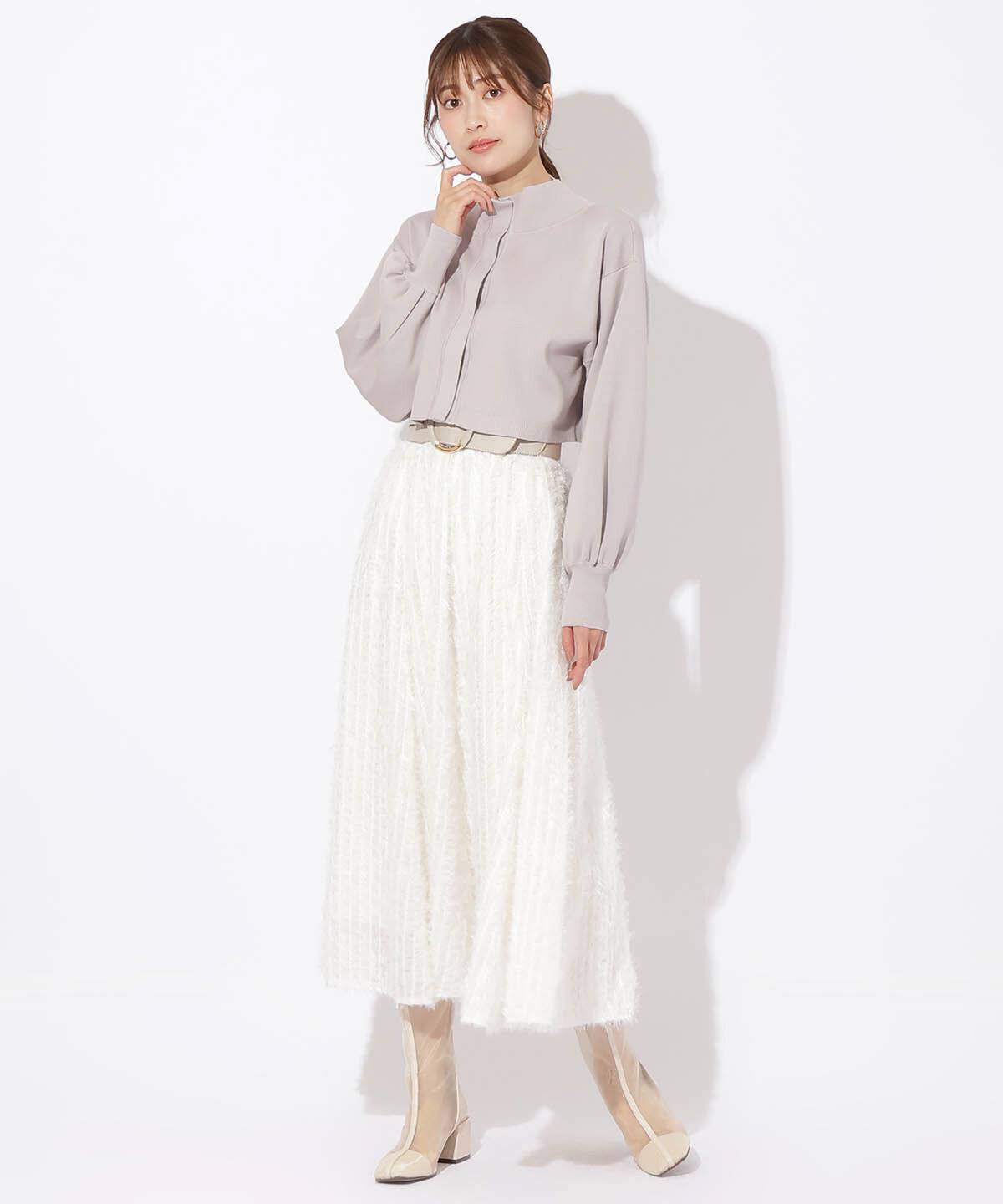 アンドクチュール「スタンドネッククロップドニットジャケット」|カーディガン|