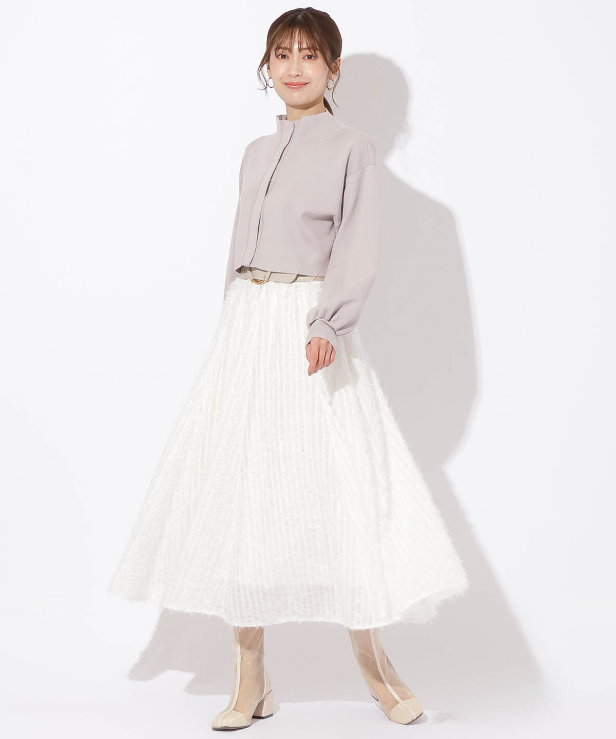 アンドクチュール「スタンドネッククロップドニットジャケット」|カーディガン|