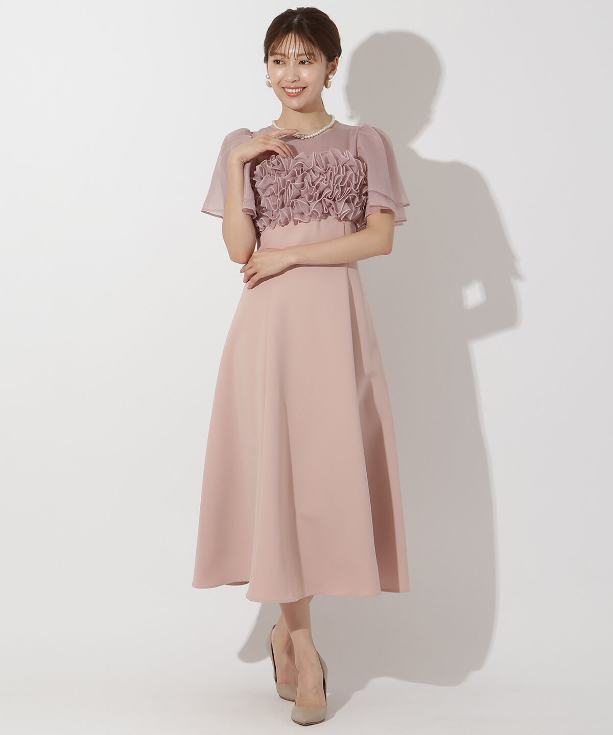 アンドクチュール「チュールフリルドレス」|ドレス|ピンク