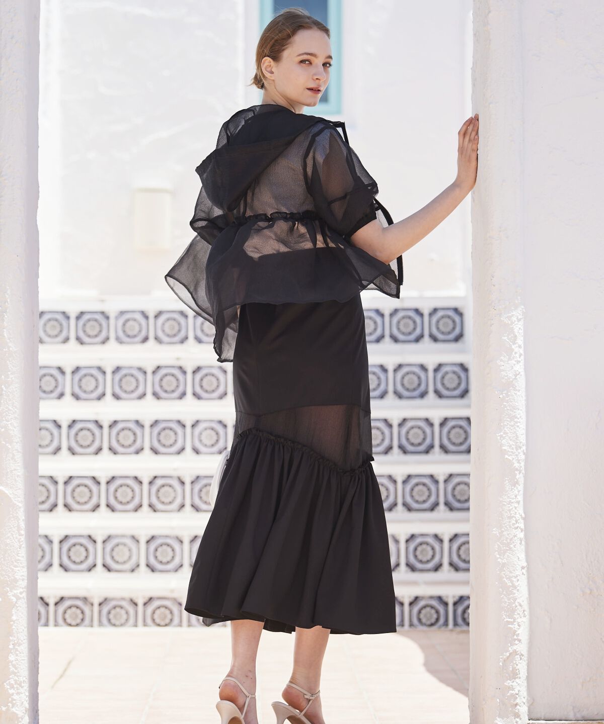 アンドクチュール「シアー切替フレアスカート」|フレア|