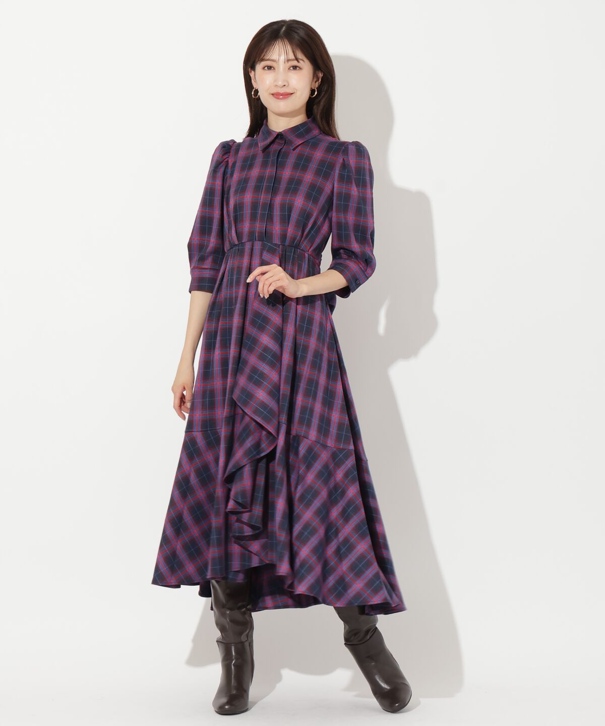 アンドクチュール「ラッフルフリルチェックワンピース」|ワンピース|