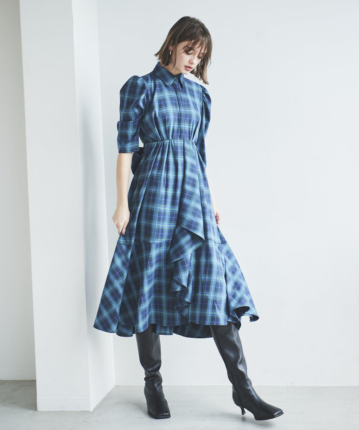 アンドクチュール「ラッフルフリルチェックワンピース」|ワンピース|