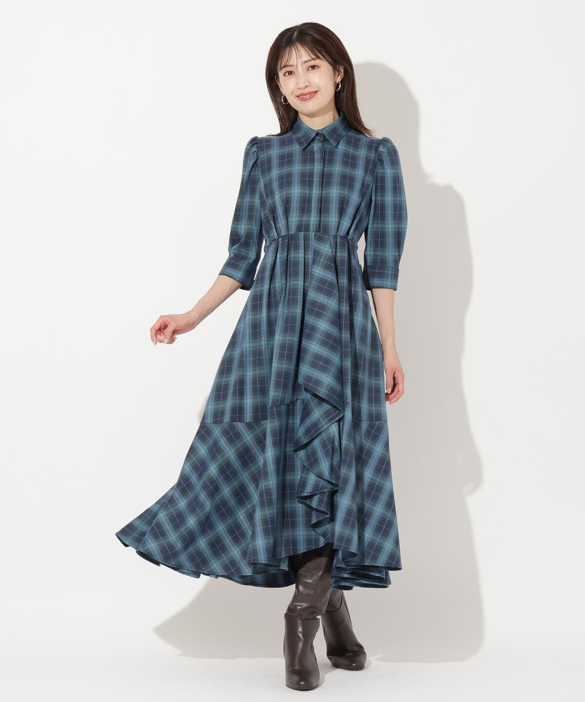 アンドクチュール「ラッフルフリルチェックワンピース」|ワンピース|