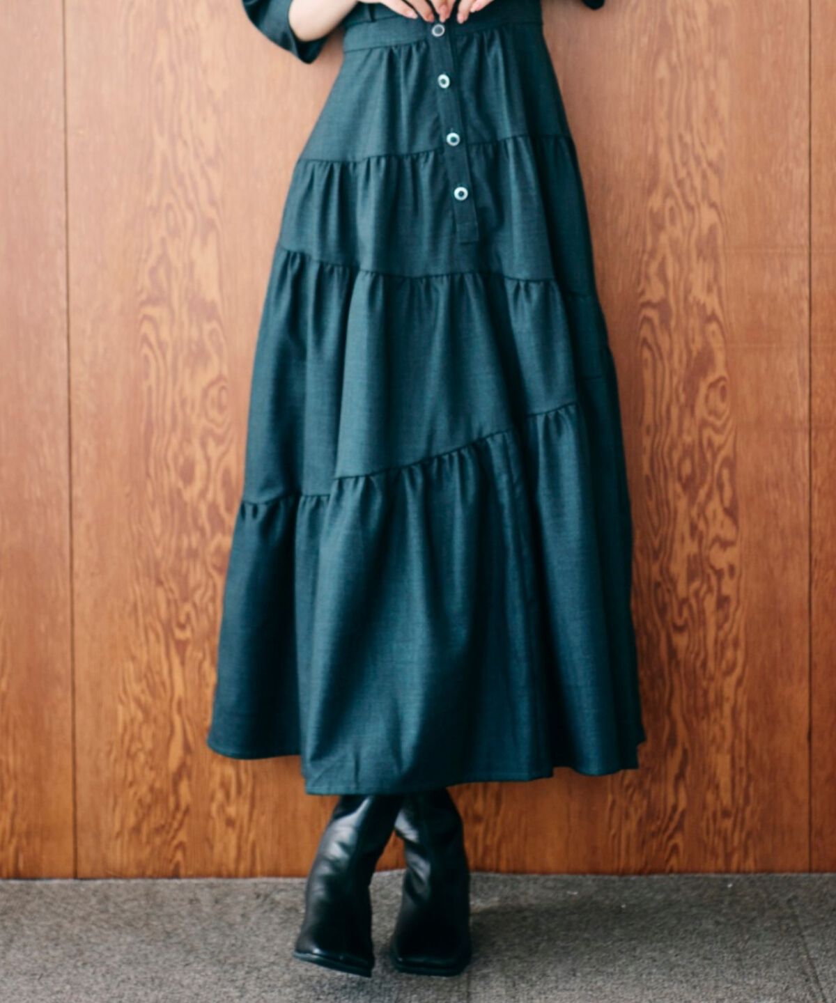 アンドクチュール「ベルト付ティアードシャツワンピース」|ワンピース|