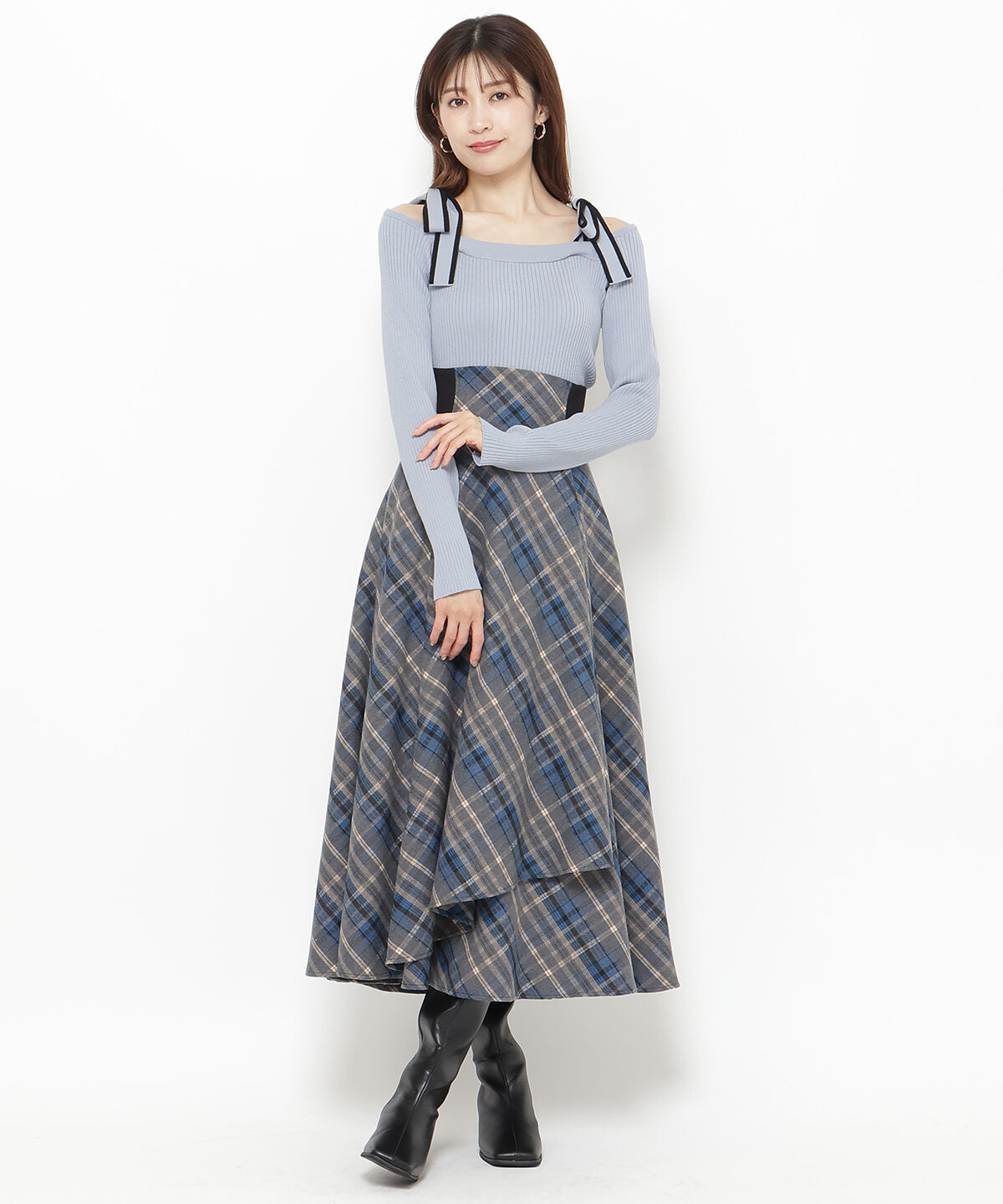 アンドクチュール「配色ショルダーリボンニットプルオーバー」|ニット・セーター|