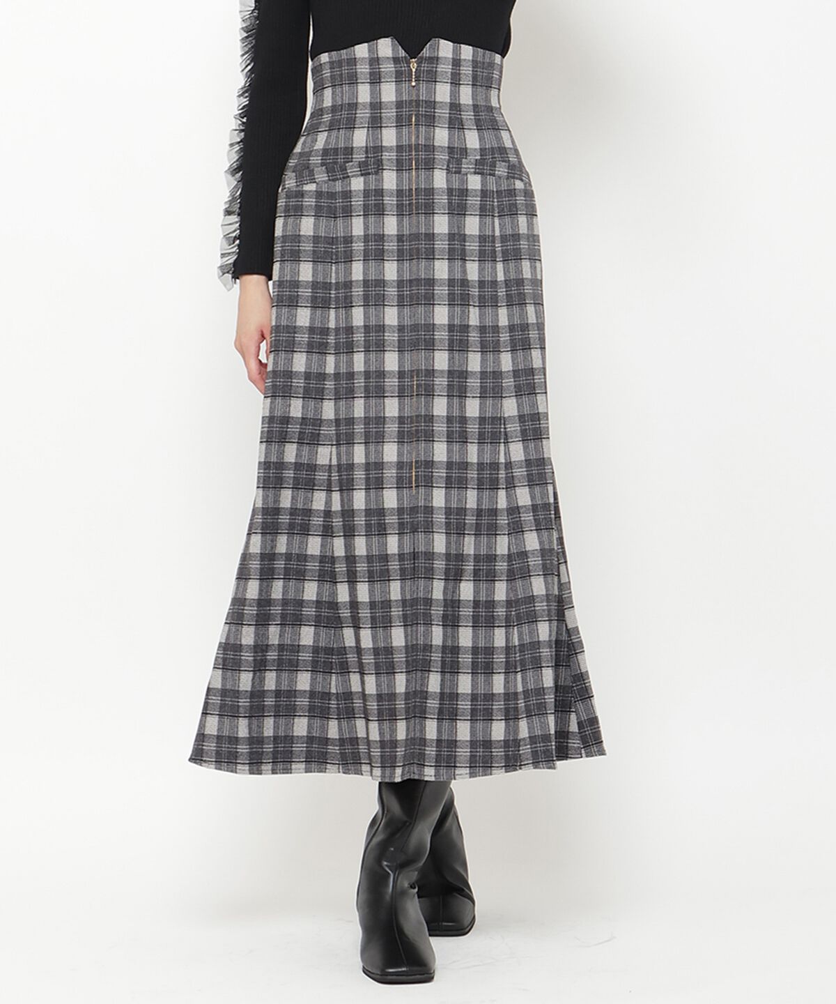 アンドクチュール「フロントジップマーメイドスカート」|スカート|黒系チェック