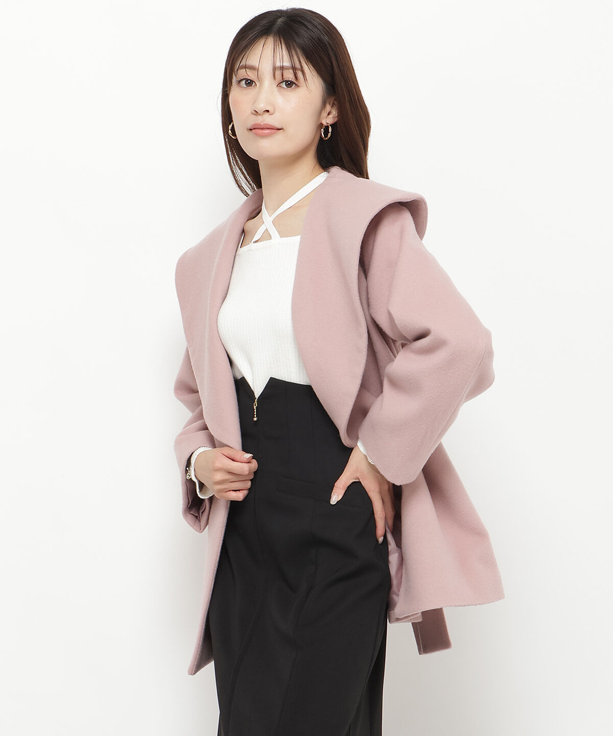 アンドクチュール「ウールビーバーショールカラーショートコート」|ダウン|