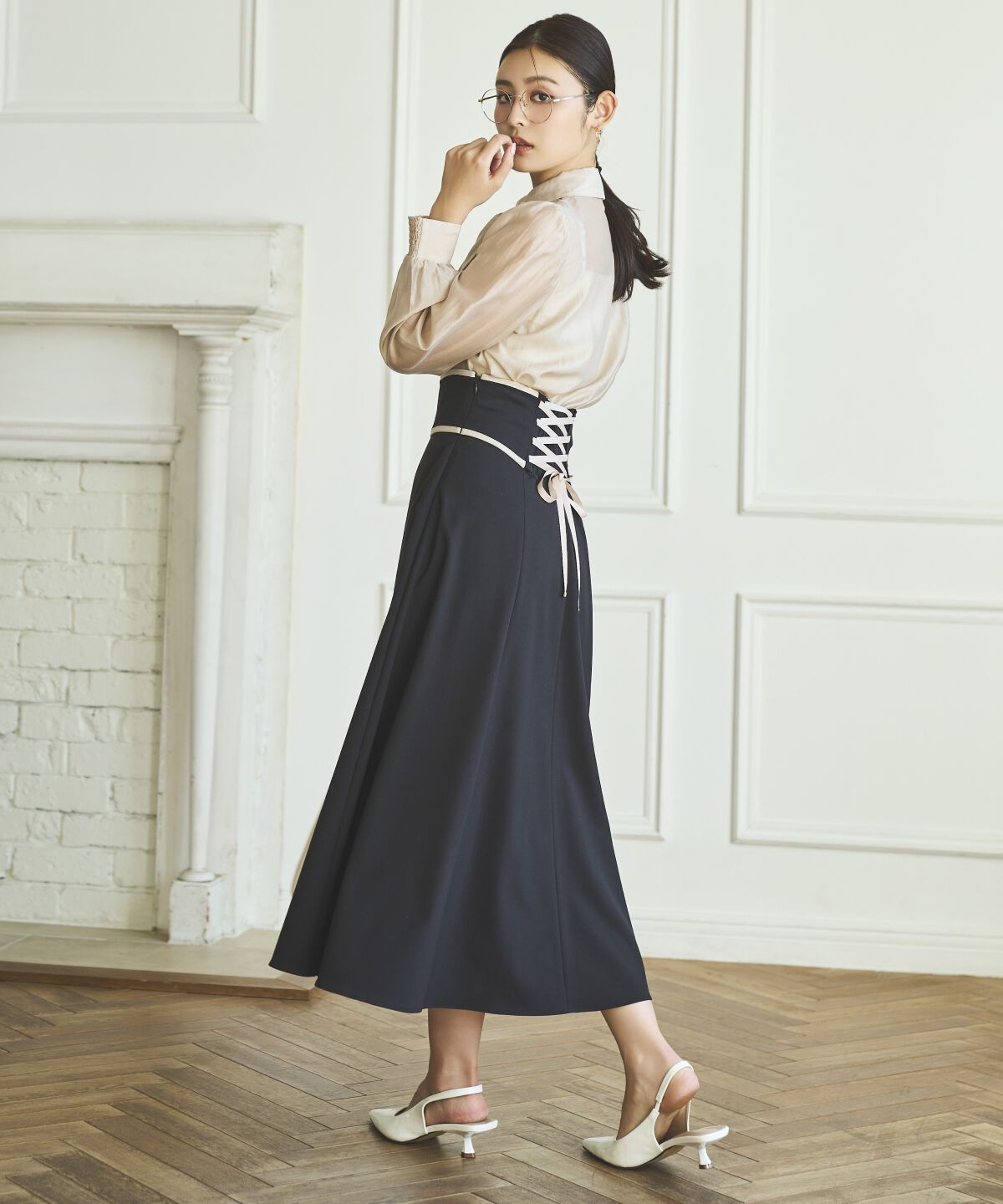 アンドクチュール「リボンタイ付きオーガンジーシャツ」|シャツ・ブラウス|