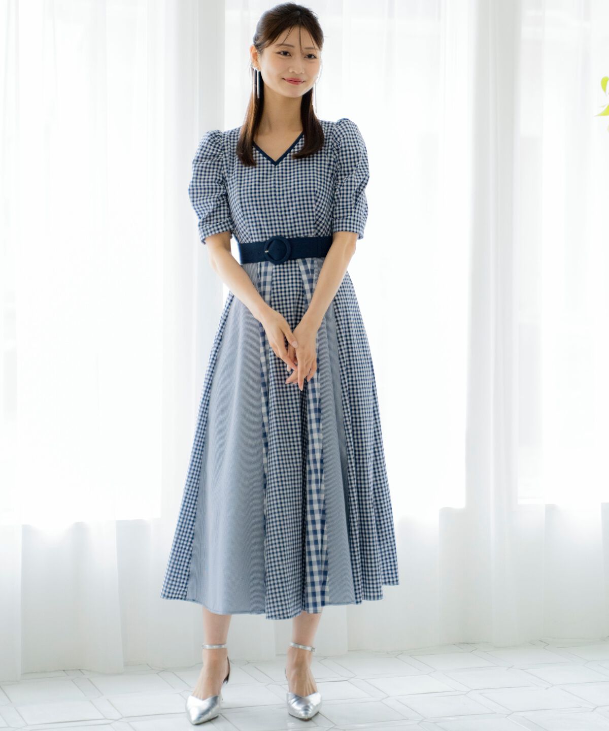 アンドクチュール「ギンガムMIXパネルワンピース」|ワンピース|