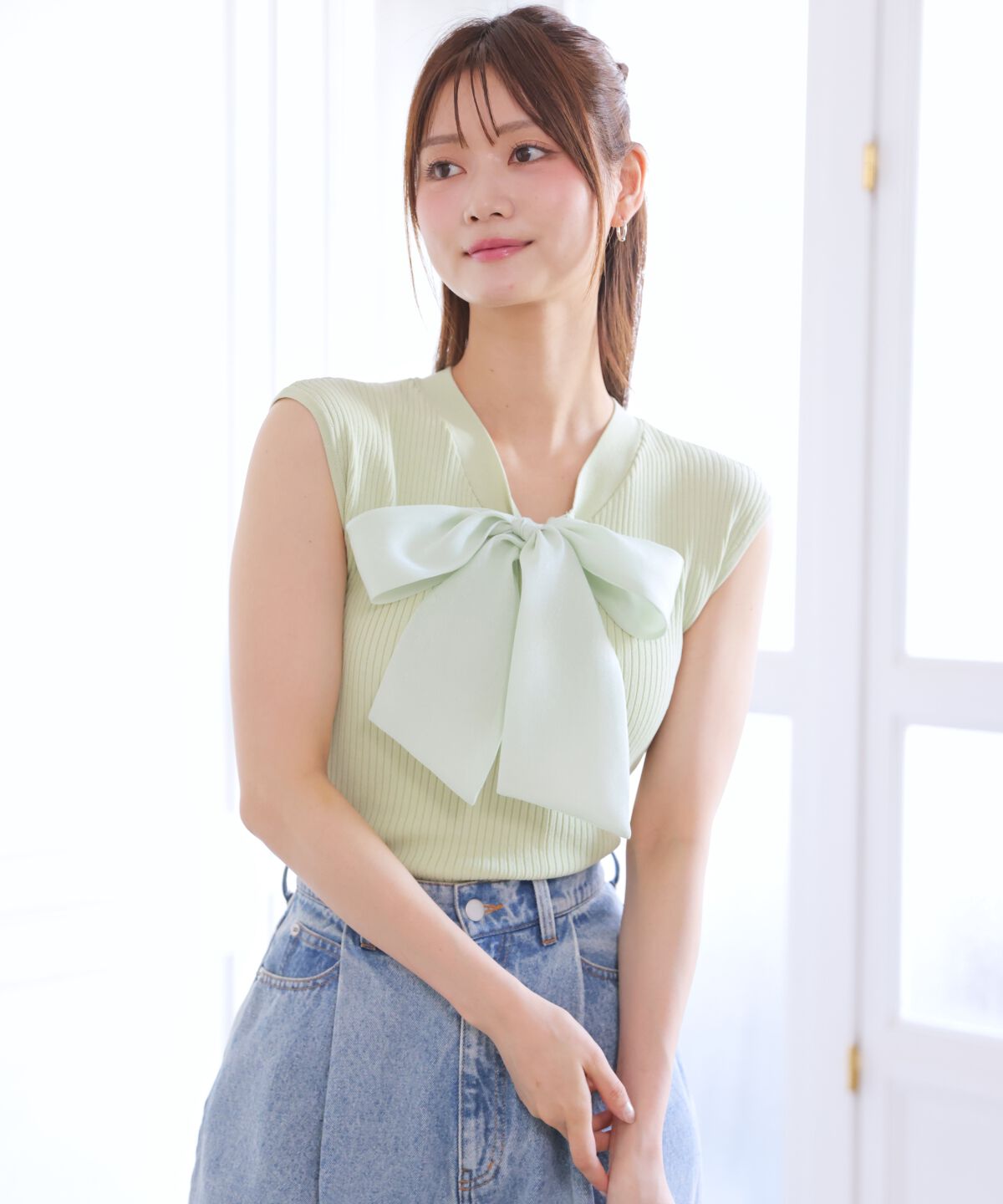 アンドクチュール「リボンフレンチスリーブプルオーバー」|Tシャツ・カットソー|