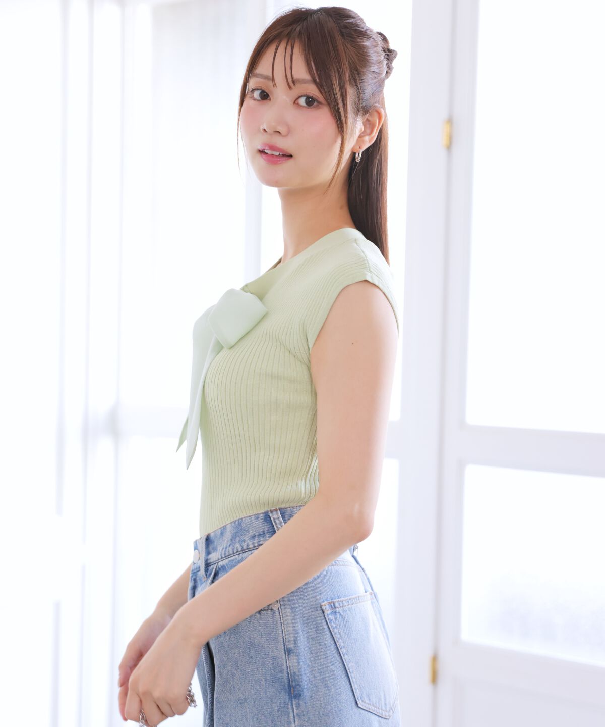 アンドクチュール「リボンフレンチスリーブプルオーバー」|Tシャツ・カットソー|