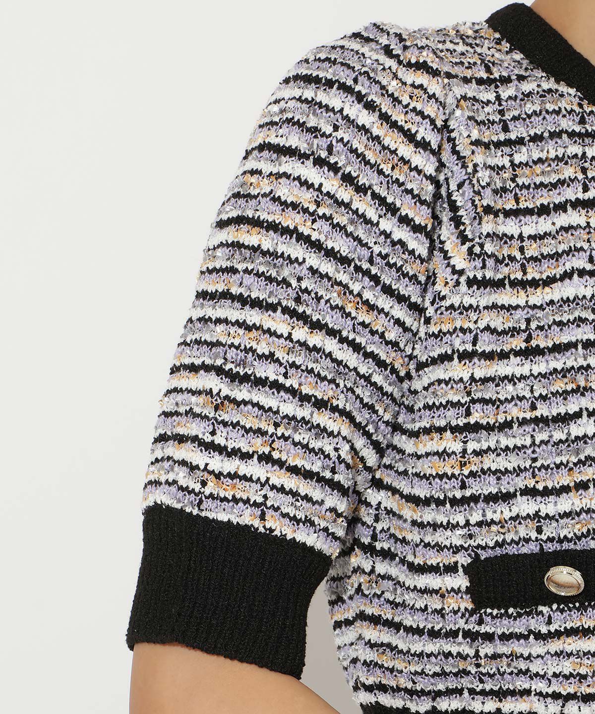 アンドクチュール「MIX配色5分袖プルオーバー」|ニット・セーター|