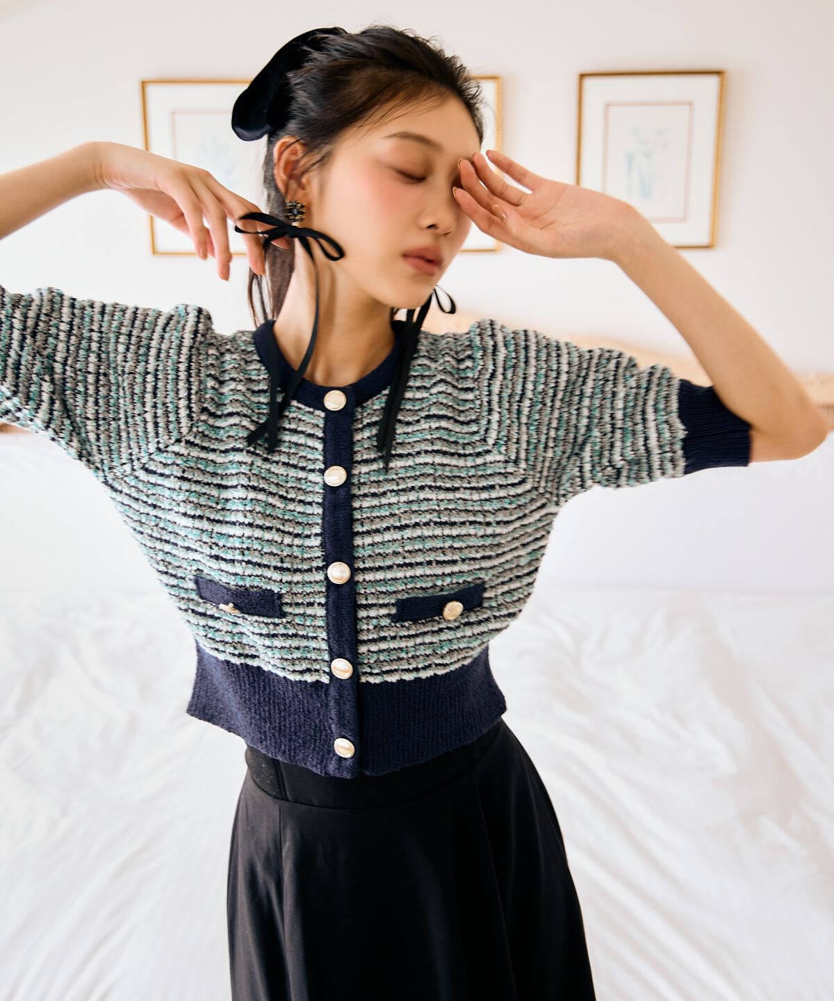 アンドクチュール「MIX配色5分袖プルオーバー」|ニット・セーター|