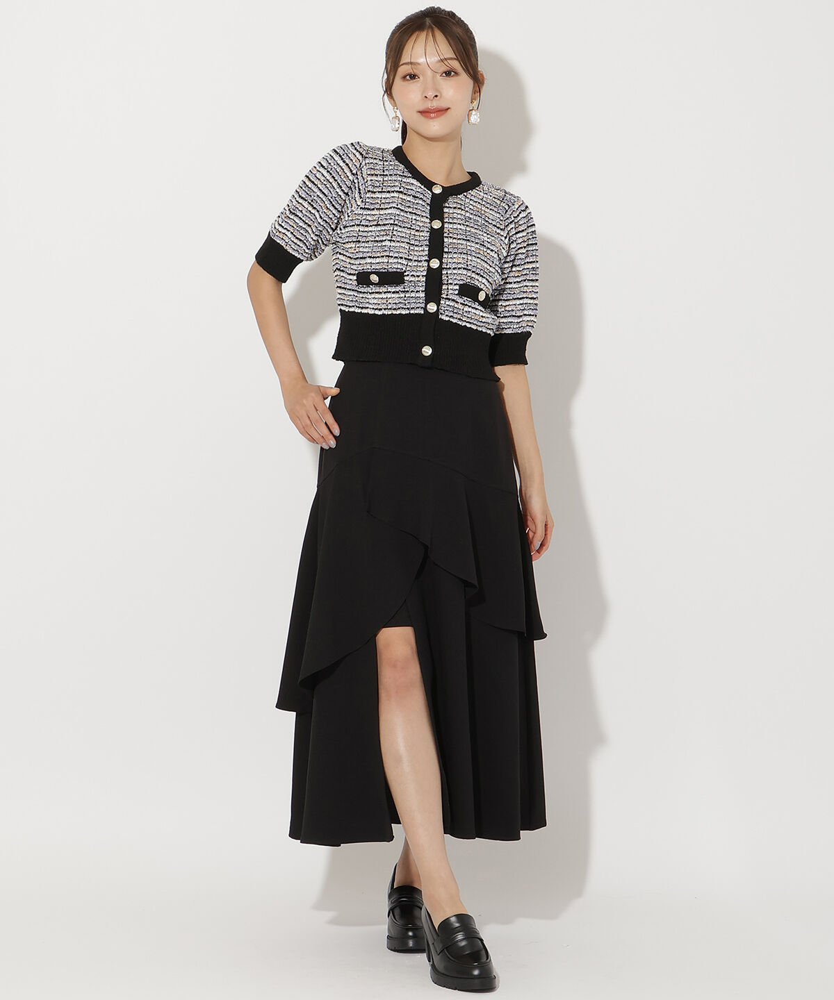 アンドクチュール「MIX配色5分袖プルオーバー」|ニット・セーター|