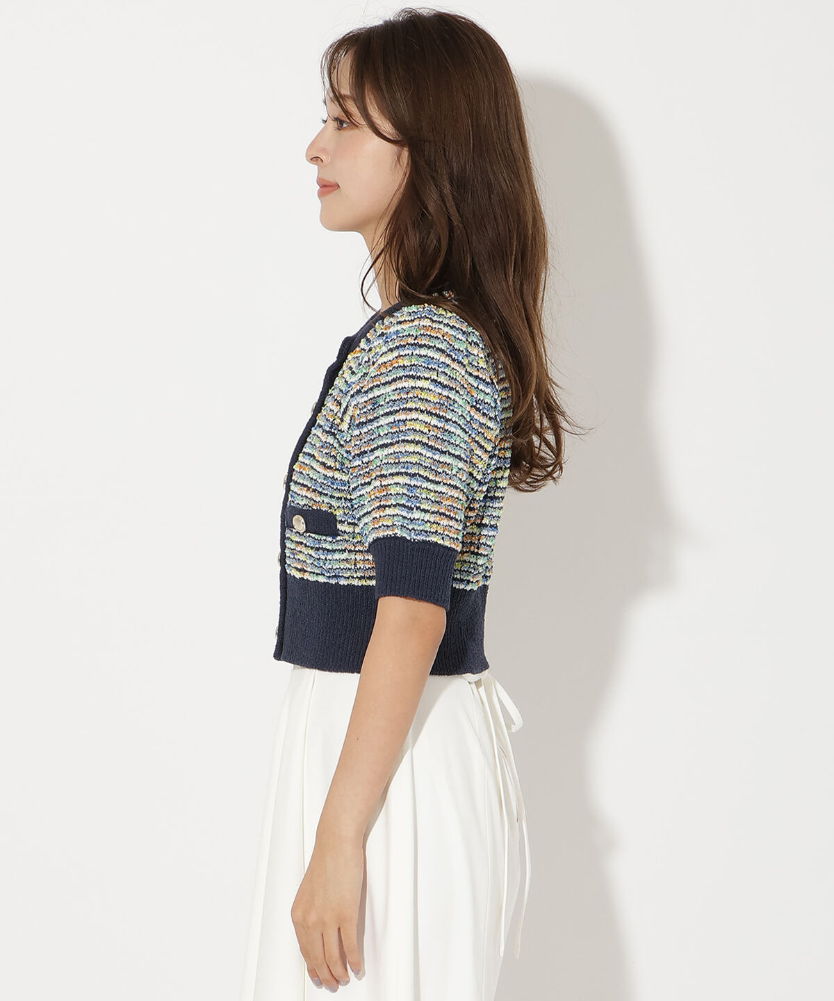 アンドクチュール「MIX配色5分袖プルオーバー」|ニット・セーター|