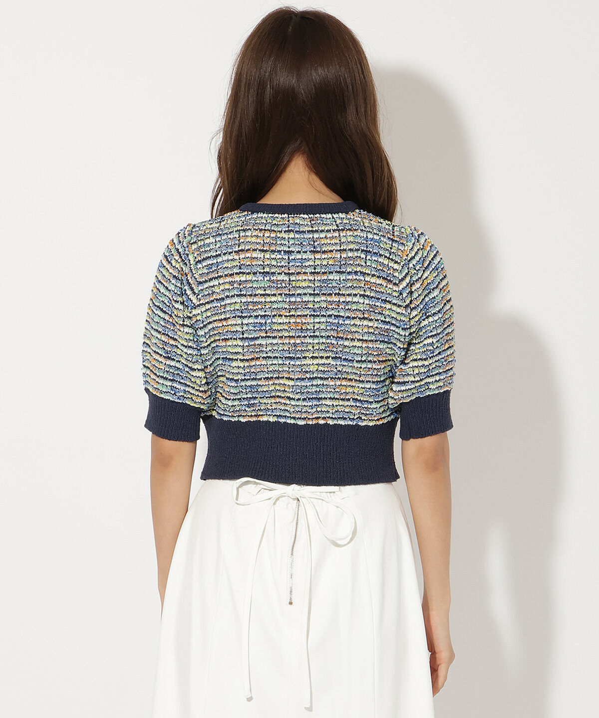 アンドクチュール「MIX配色5分袖プルオーバー」|ニット・セーター|