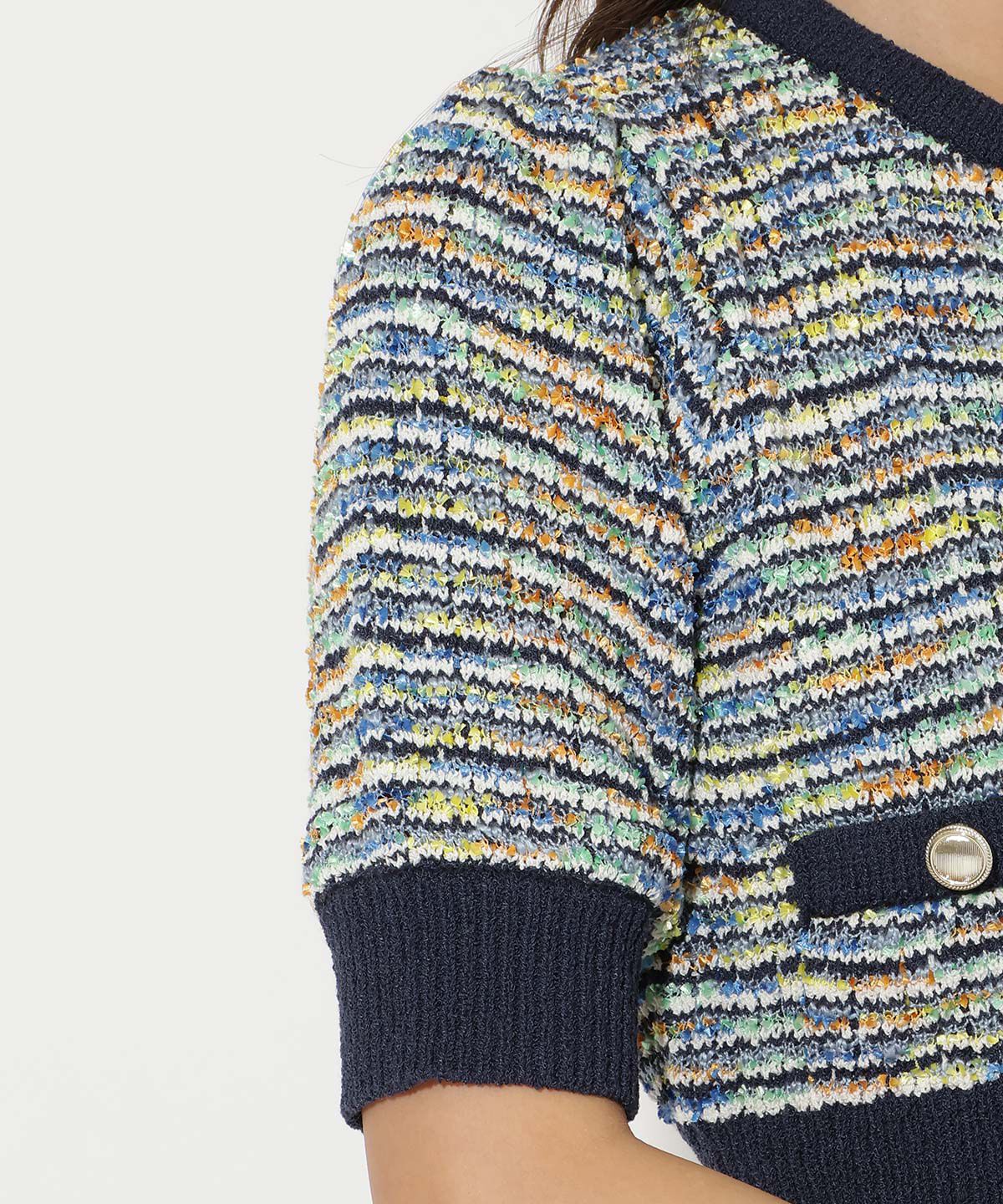 アンドクチュール「MIX配色5分袖プルオーバー」|ニット・セーター|