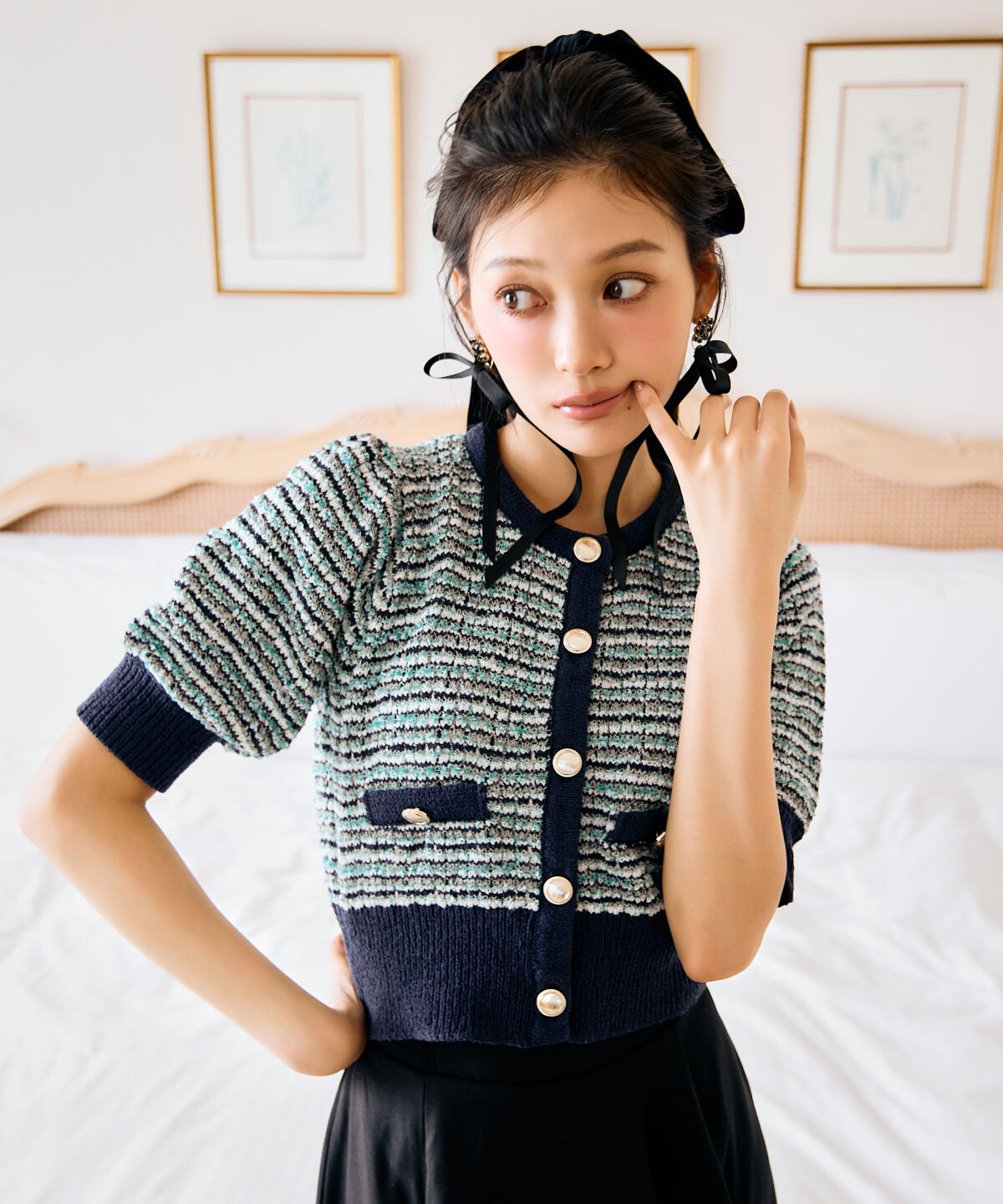 アンドクチュール「MIX配色5分袖プルオーバー」|ニット・セーター|