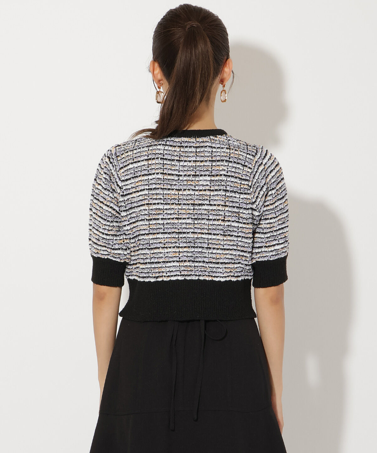 アンドクチュール「MIX配色5分袖プルオーバー」|ニット・セーター|