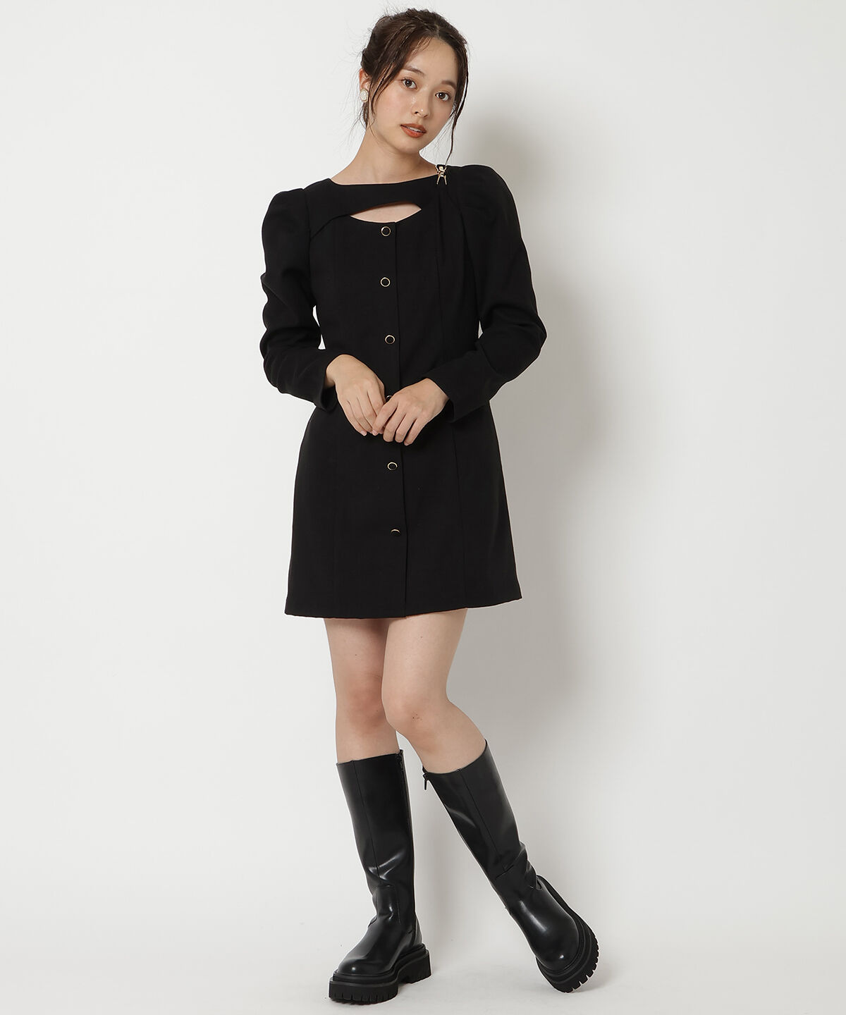 REDYAZEL「デコルテデザインパワショルミニワンピース」|ワンピース|