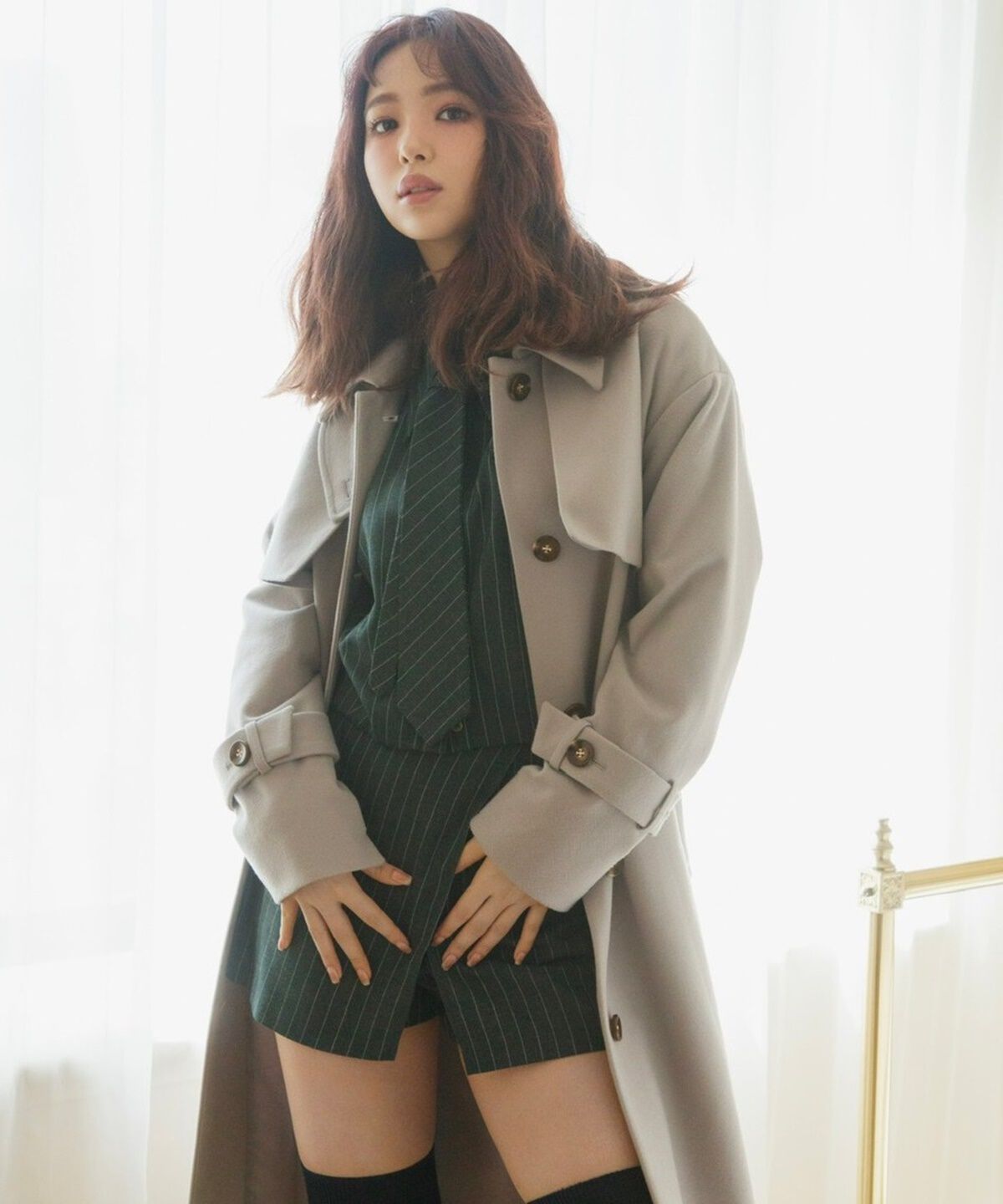 REDYAZEL「ストライプラップミニスカパン」|台形|グリーン