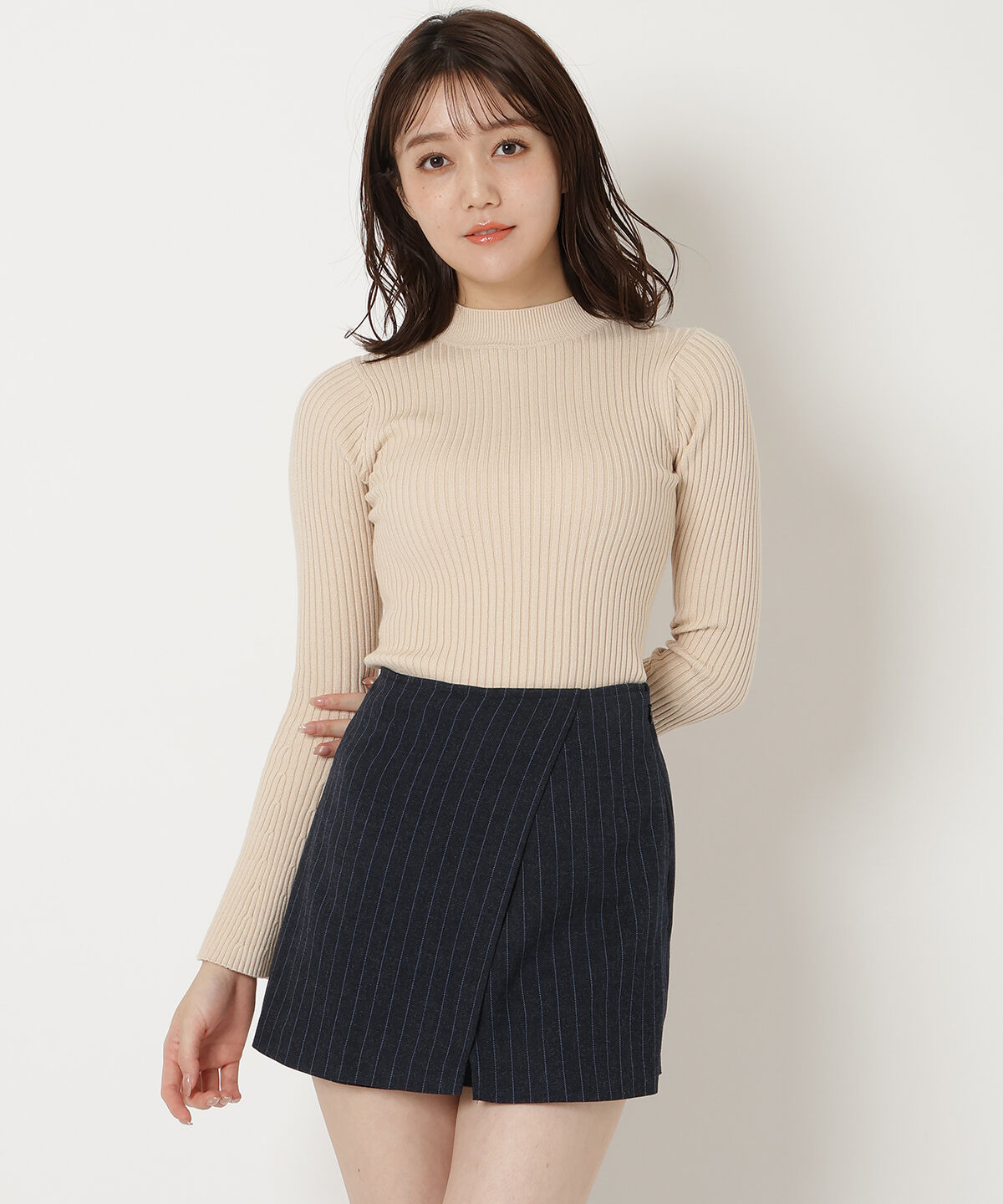 REDYAZEL「ストライプラップミニスカパン」|台形|ネイビー