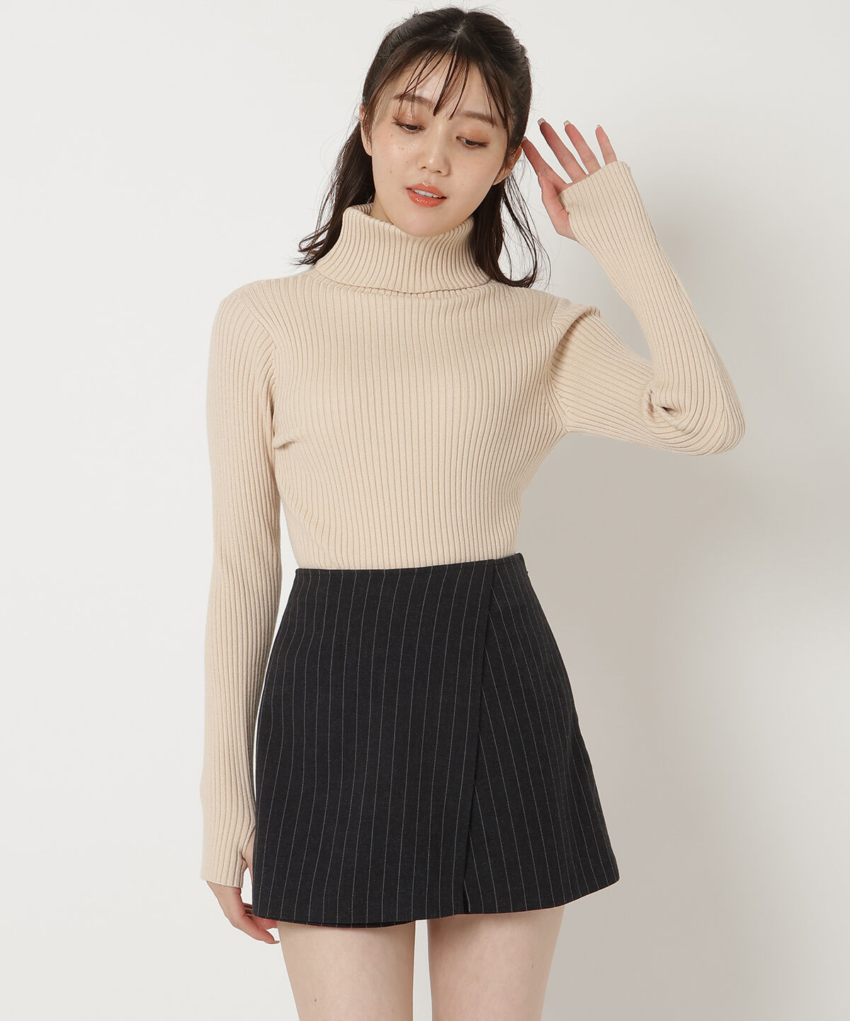 REDYAZEL「ストライプラップミニスカパン」|台形|ブラック