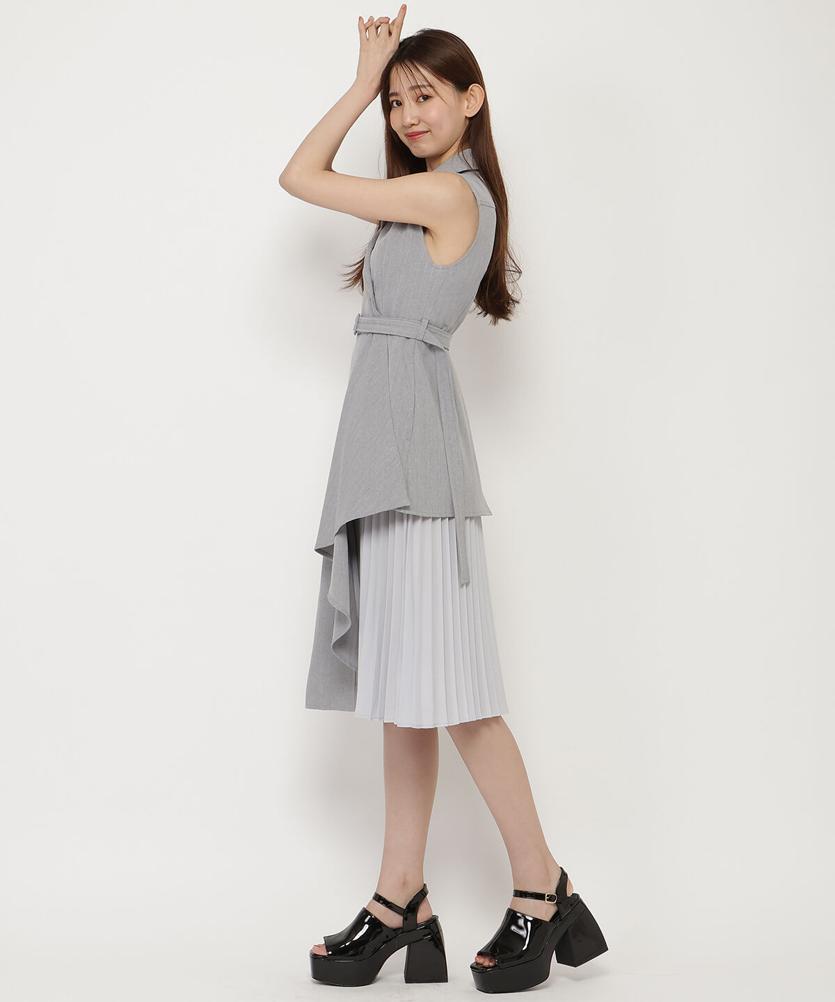 REDYAZEL「ノースリーブサイドプリーツワンピース」|ワンピース|