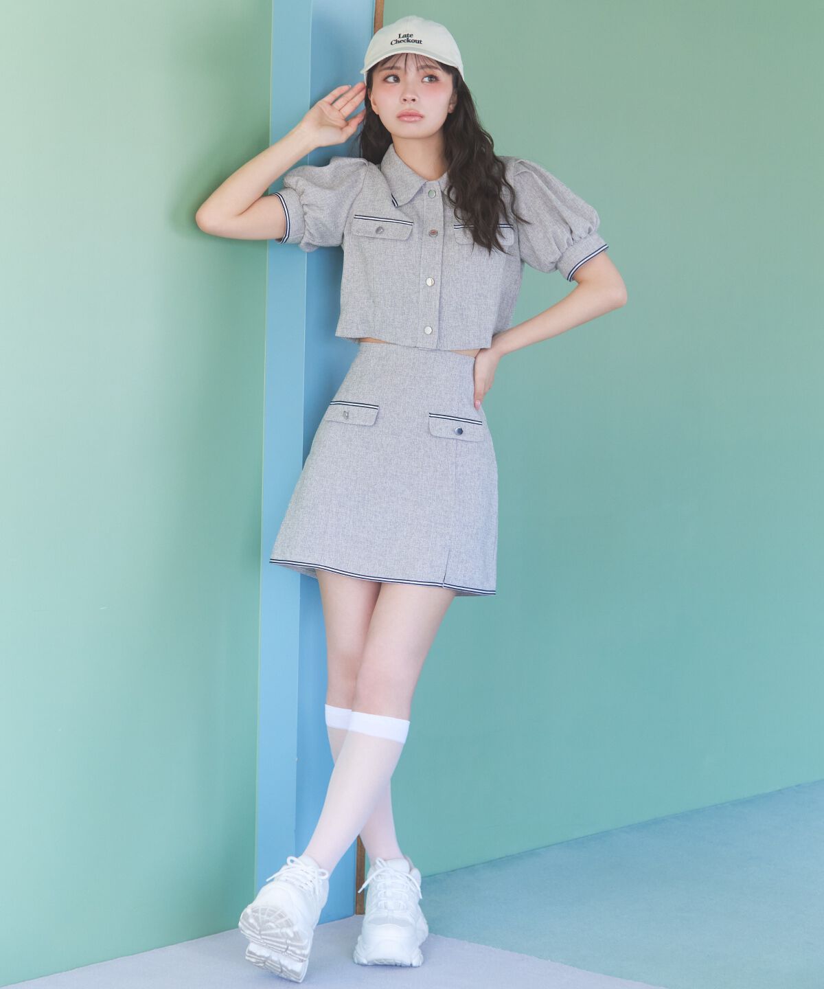 REDYAZEL「サマーツイードカジュアルセットアップ」|ワンピース|ライトグレー