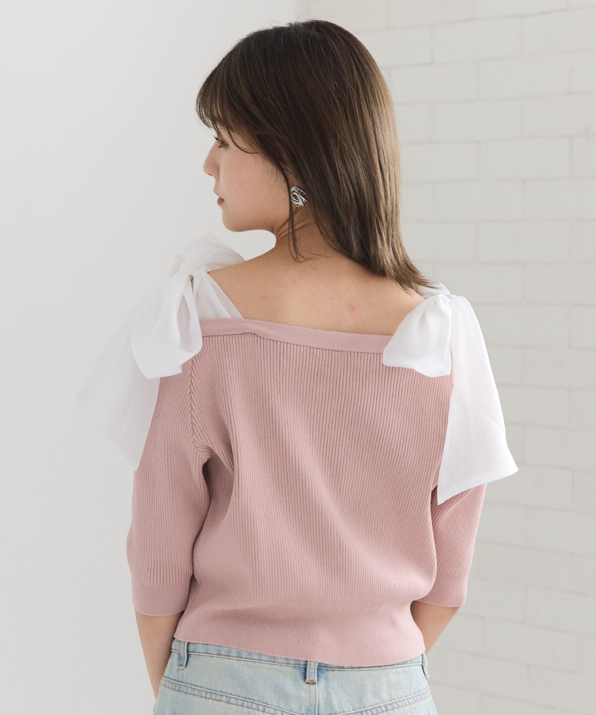 REDYAZEL「ショルダーリボンオフショルニットトップス」|カーディガン|