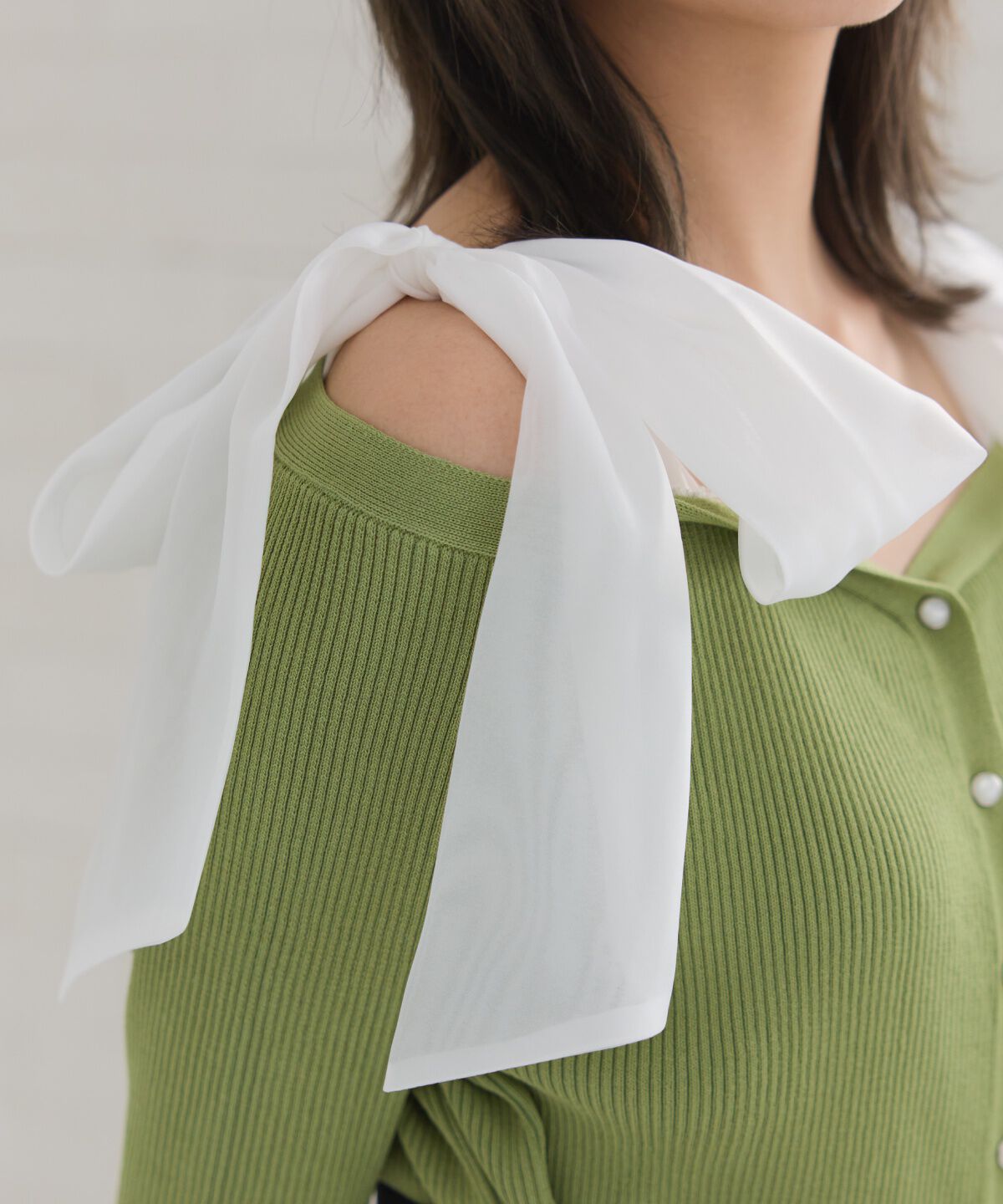 REDYAZEL「ショルダーリボンオフショルニットトップス」|カーディガン|