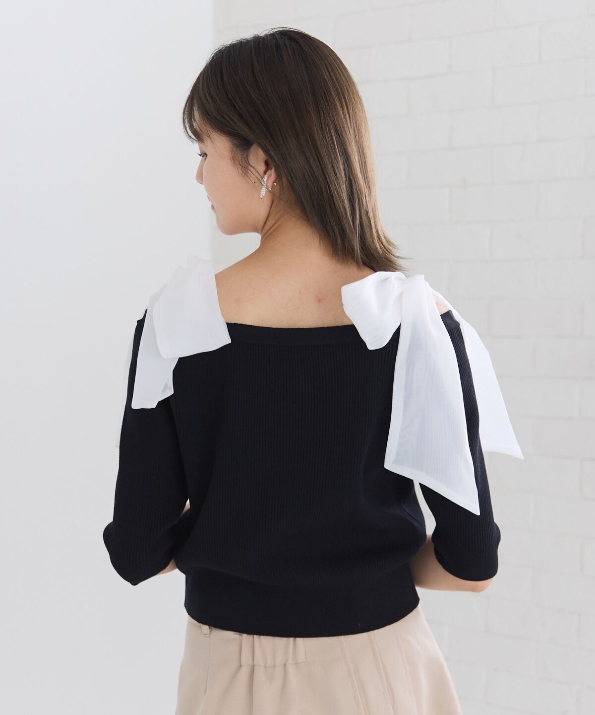 REDYAZEL「ショルダーリボンオフショルニットトップス」|カーディガン|