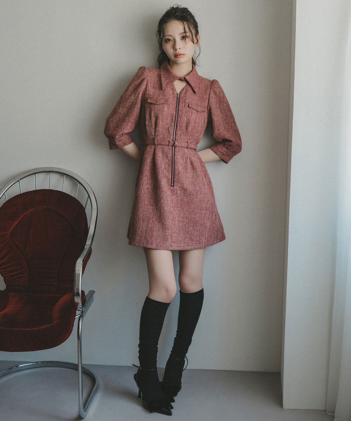 REDYAZEL「カラーミックスフロントZIPワンピース」|ワンピース|