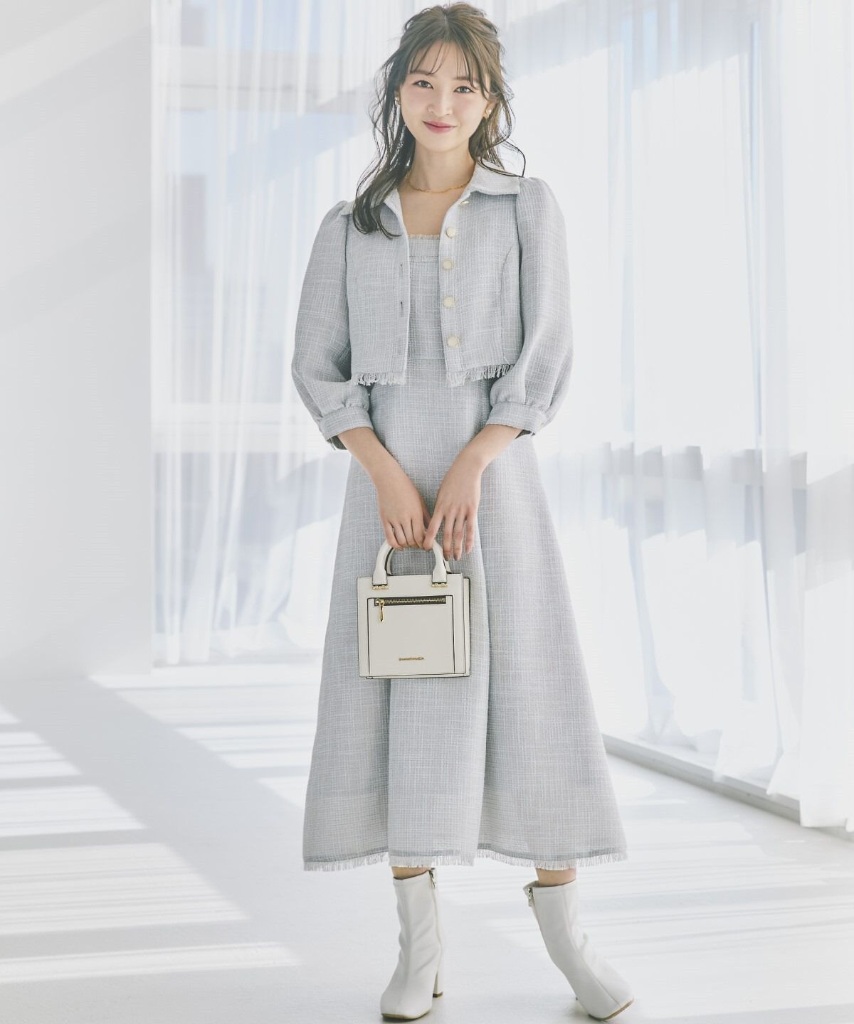 WILLSELECTION「ツィードジャケットワンピースセット」|ワンピース|サックス