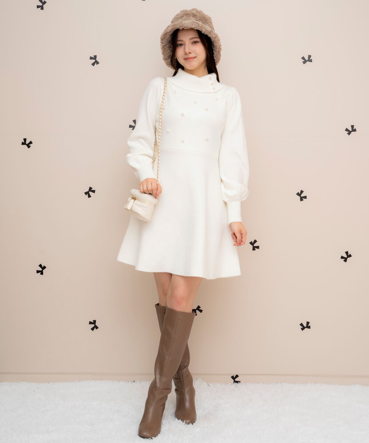 WILLSELECTION「パール付きタートルネックニットワンピース」|ワンピース|