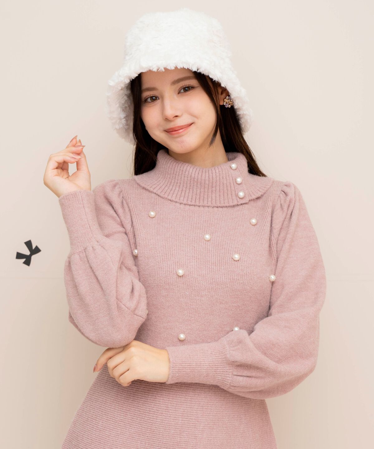 WILLSELECTION「パール付きタートルネックニットワンピース」|ワンピース|