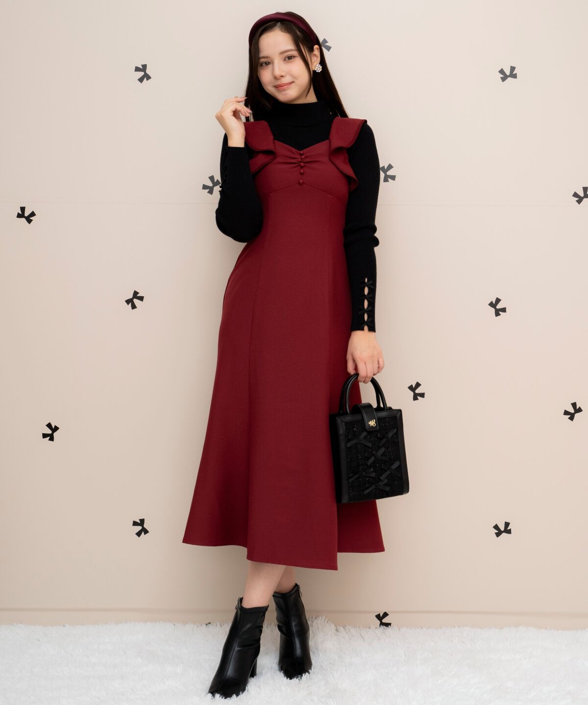 WILLSELECTION「パイピングフリルマーメイドジャンスカ」|ジャンパースカート|ボルドー