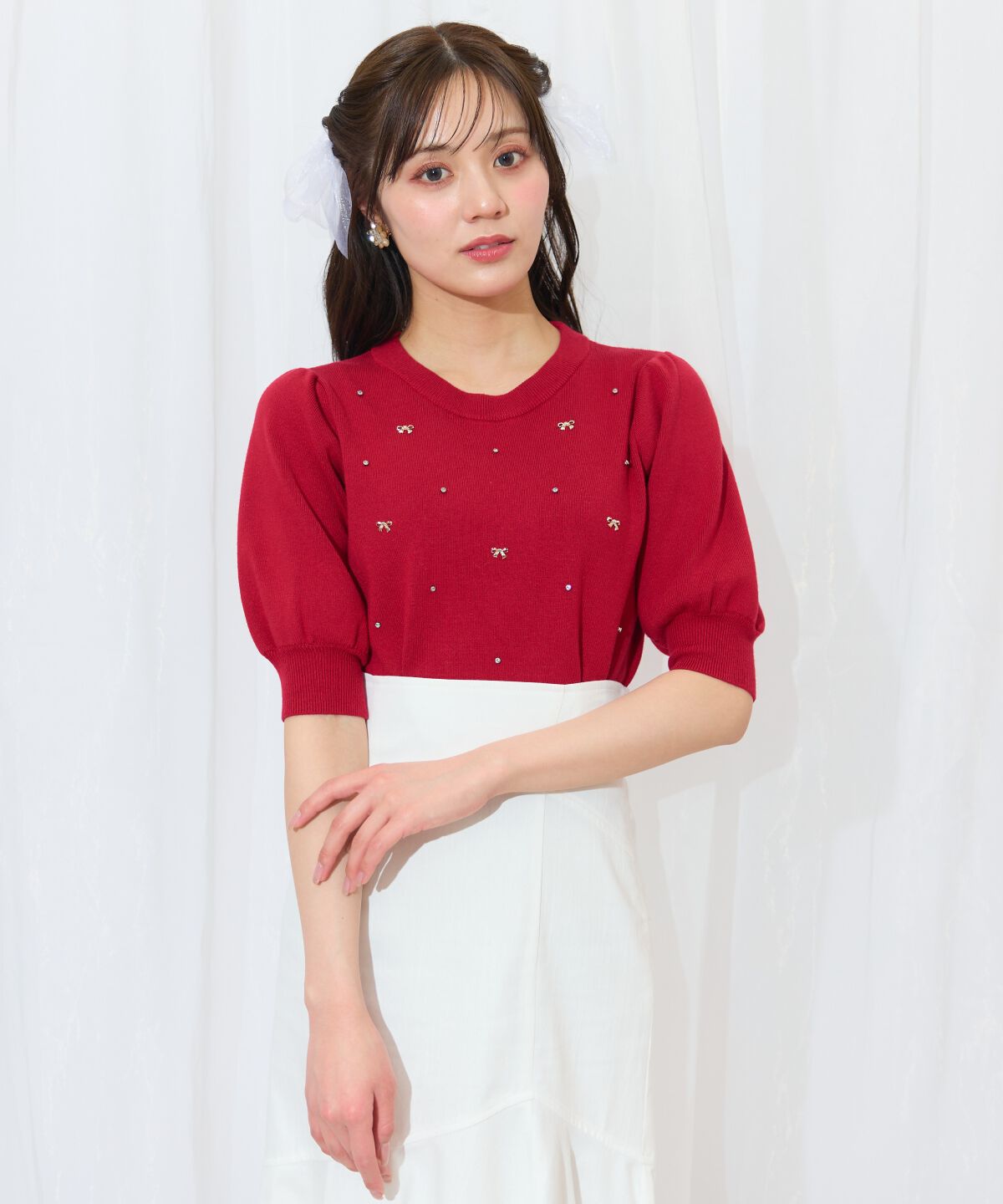 WILLSELECTION「ビジュー＆リボンパーツニットプルオーバー」|ニット・セーター|