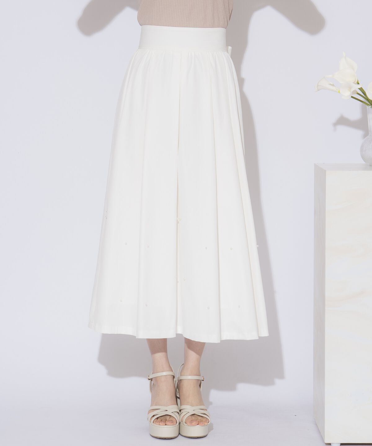 WILLSELECTION「バックリボンパールギャザースカート」|フレア|