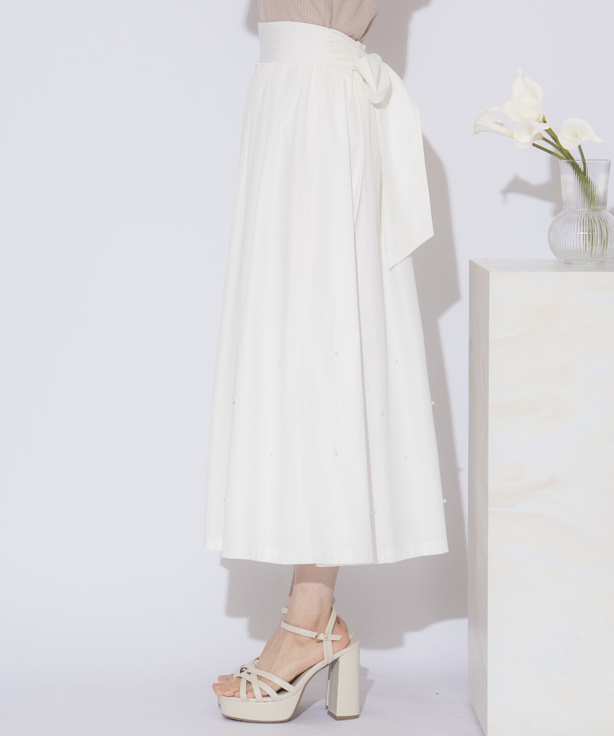 WILLSELECTION「バックリボンパールギャザースカート」|フレア|